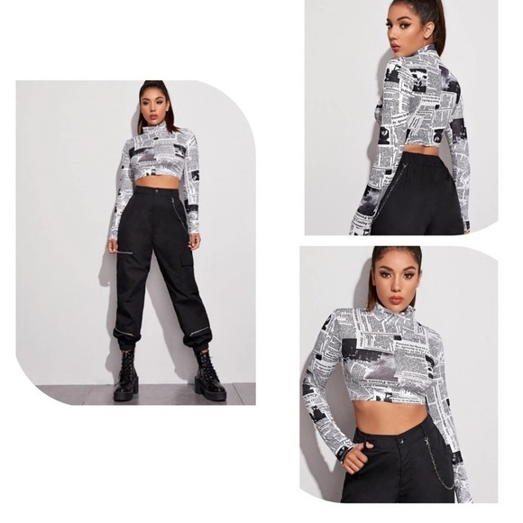 Black and white crop top, Medium - Picture 1 of 7